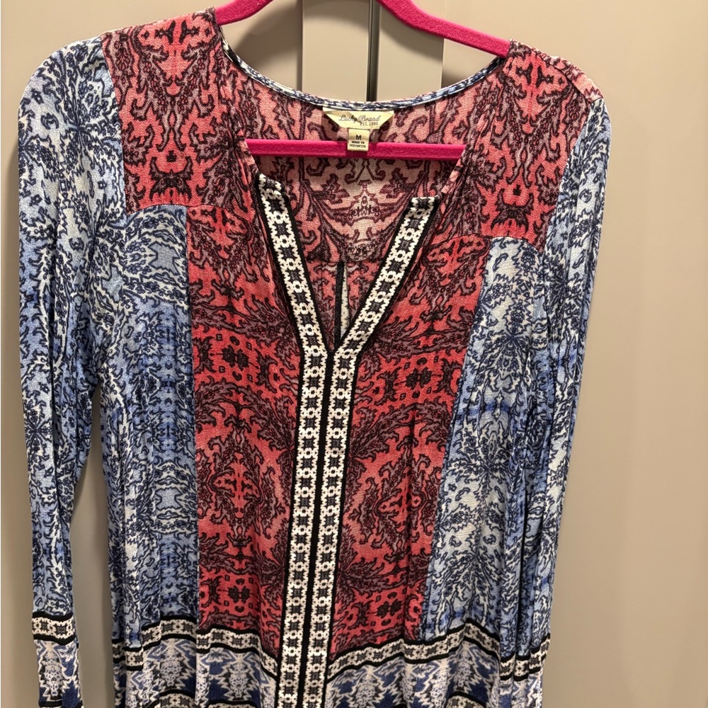 Lucky Brand Red and Blue Patterned Blouse